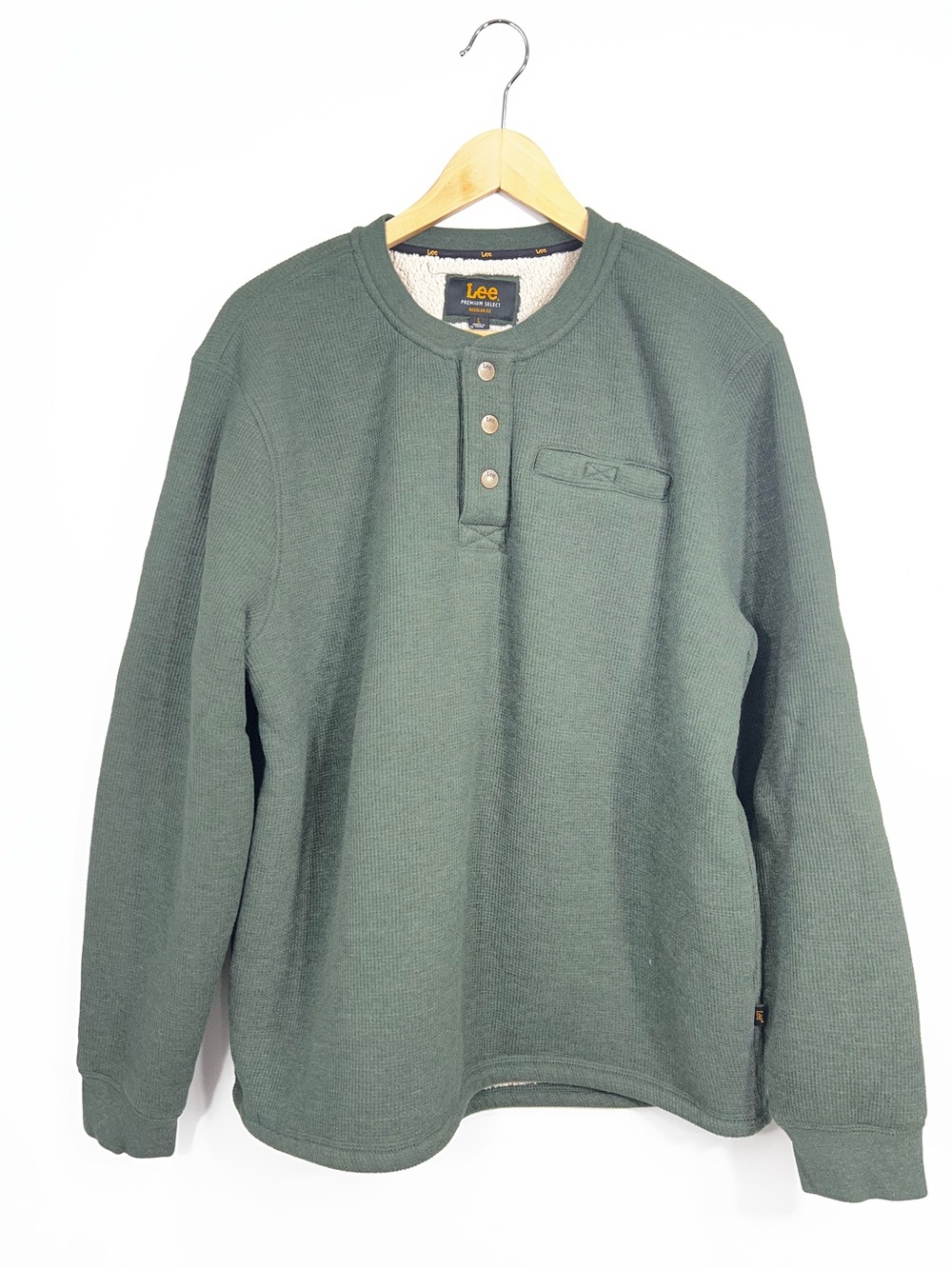 Lee Men's Olive Green Henley Pullover Sweatshirt